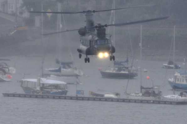 10 June 2020 - 16-32-02 
And then to the town of Dartmouth. 'Headlight' blazing and barrelling along at about 100ft. Low.
--------------------------
From RAF Odiham - Chinook ZH775 in the mist